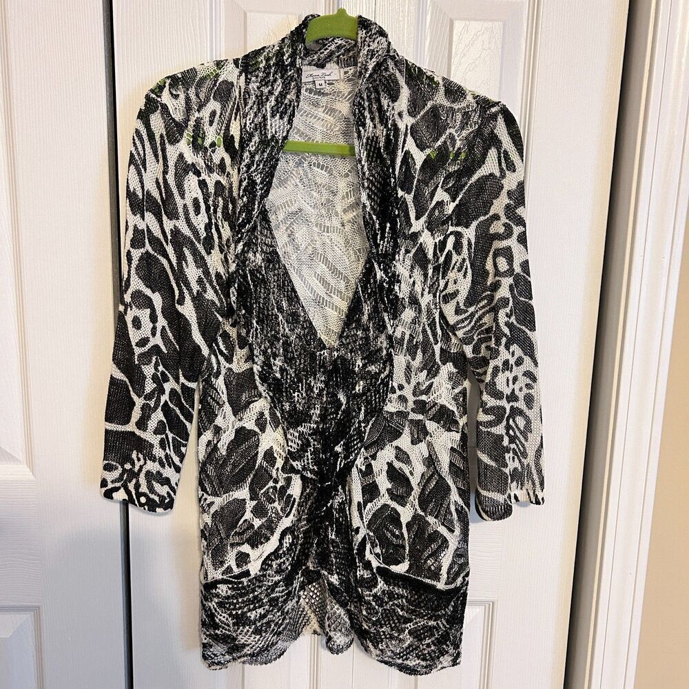 Animal Print Mona Leah Couture Crochet Jacket Black White Women's Sz Medium